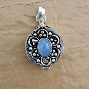 New Blue Chalcedony Silver Poison Locket Pendant.